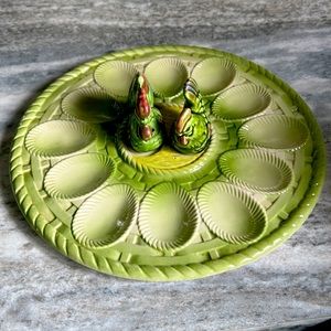 Deviled Egg Plate, green, made in Japan, vintage